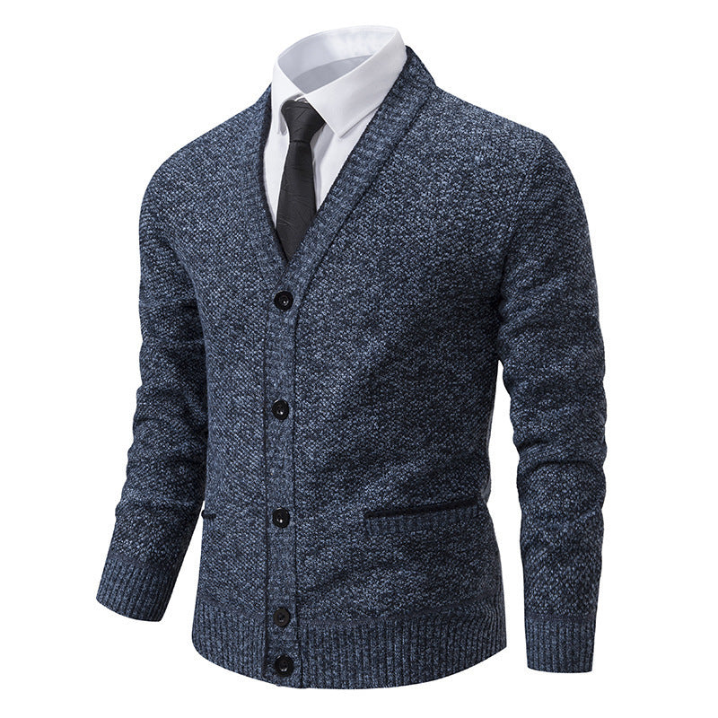Casual Fleece-lined Cardigan Long Sleeve Youth Stand Collar Sweater Men's Cardigan Coat