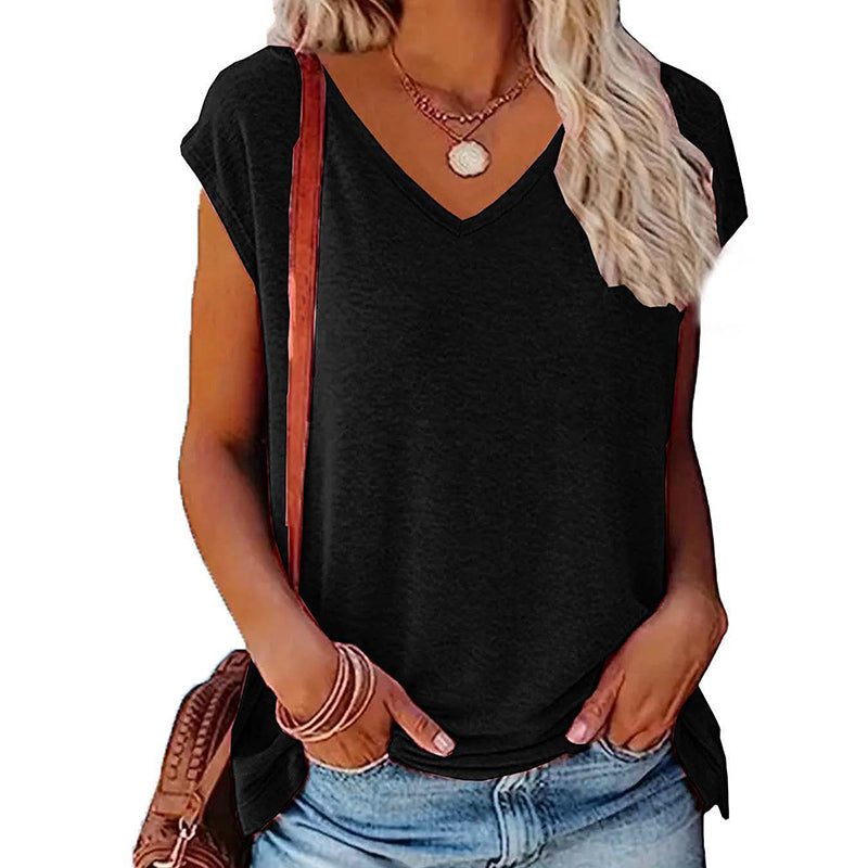 Women's 5-Pack V-Neck Solid Color Short Sleeve T-Shirts - Basic Casual Summer Tees