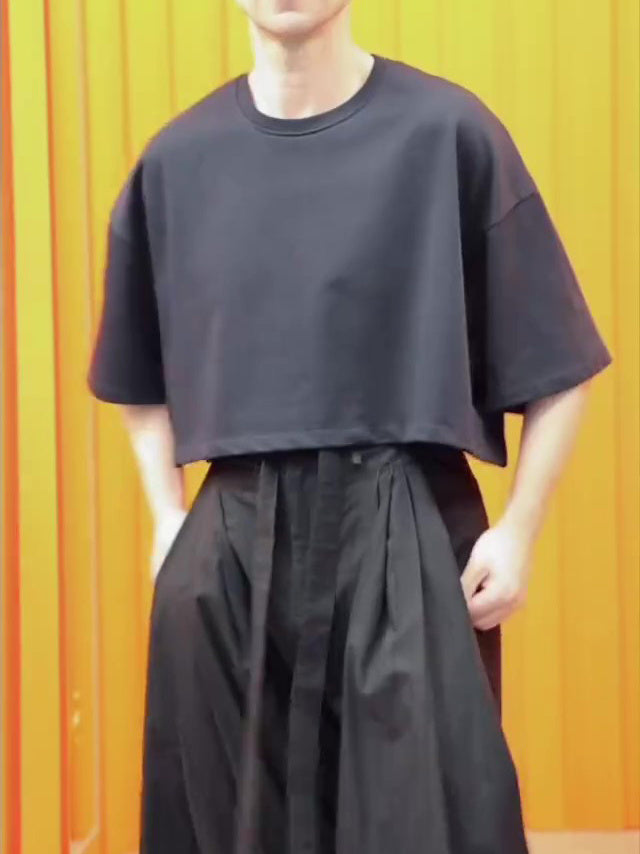 Black Crop Top And Wide - Leg Pants Set