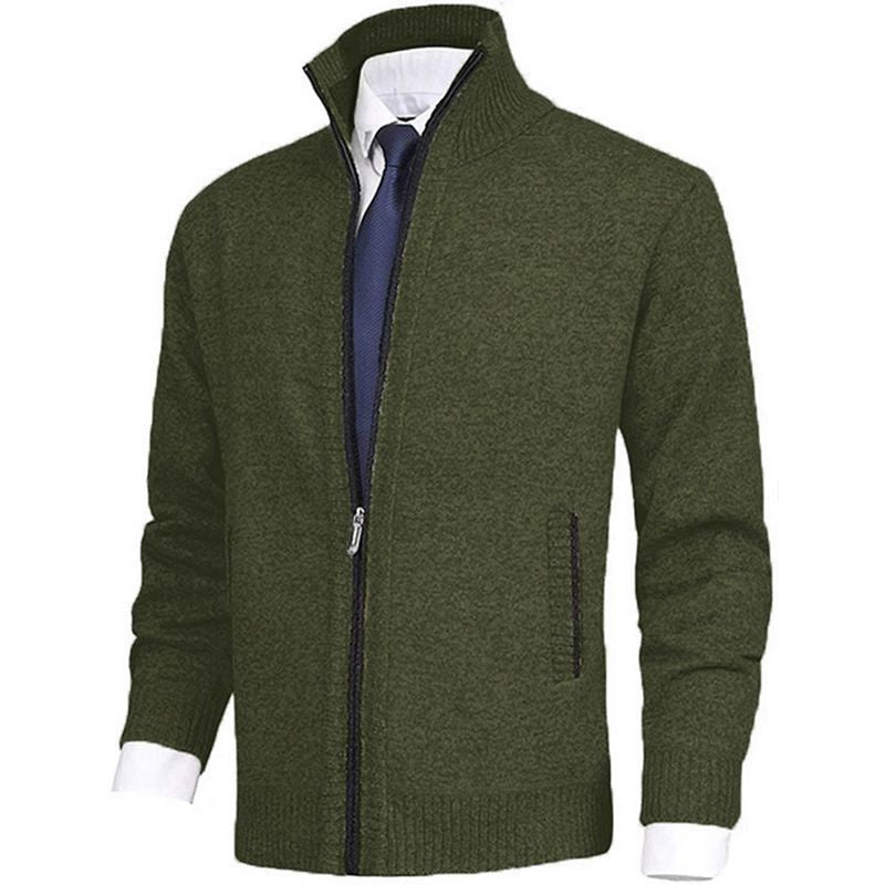 Men's Solid Color Stand Collar Cardigan Sweaters Coat