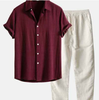 Men's Casual Loose Short Sleeve Shirt Casual Pants Suit