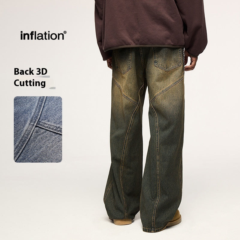 Washed Cut Wide Leg Jeans Men