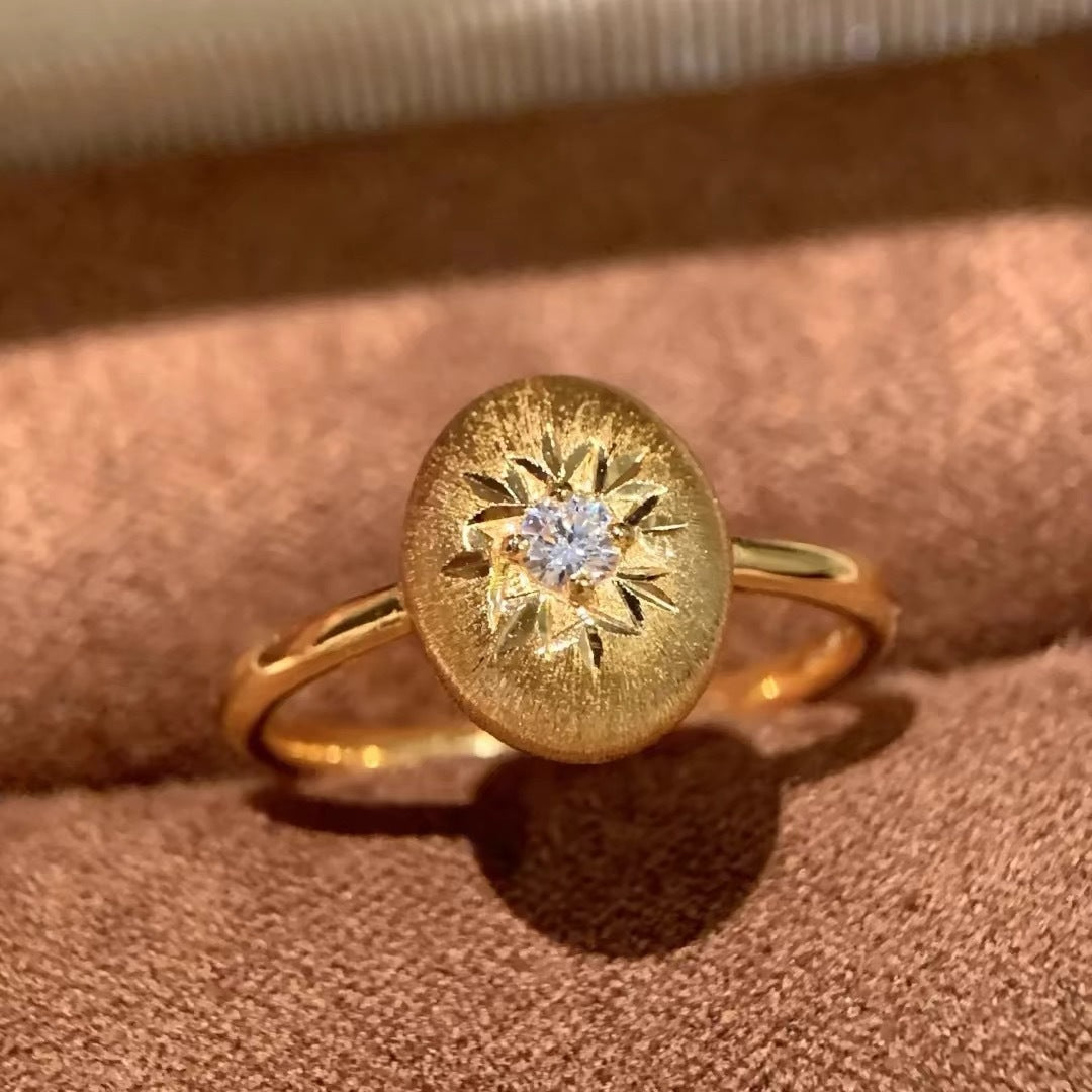 Vintage Brushed Carved Snowflake Wishing Star Ring