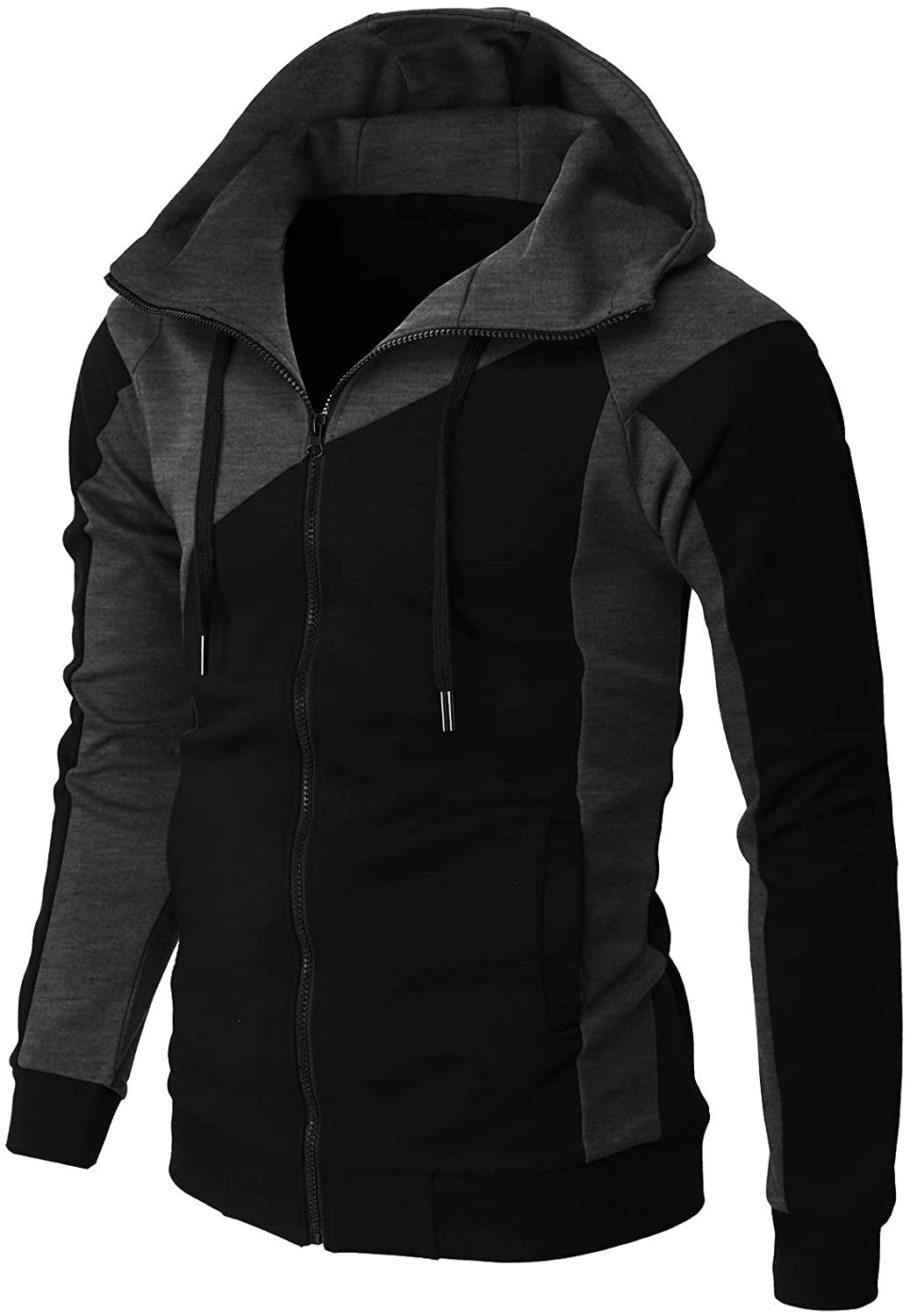 Cross-border Contrasting Color Jacket Men's Slim Hooded Hood