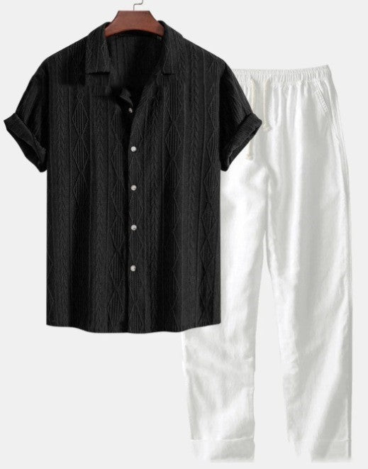 Loose Short Sleeve Shirt Trousers Suit Men