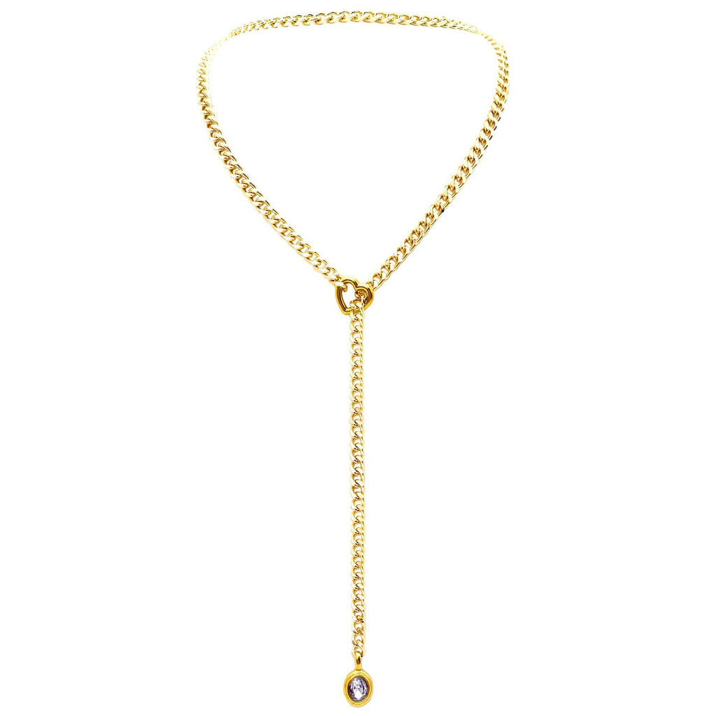 Stainless Steel 18K Slide Chain Heart-shaped Ring Punk Rock Exaggerated Style Cuba Long Necklace