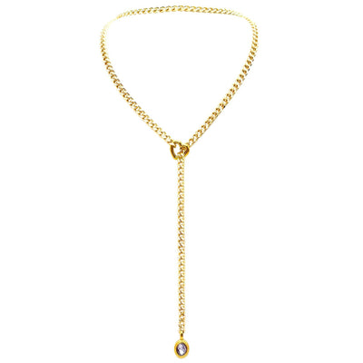 Stainless Steel 18K Slide Chain Heart-shaped Ring Punk Rock Exaggerated Style Cuba Long Necklace