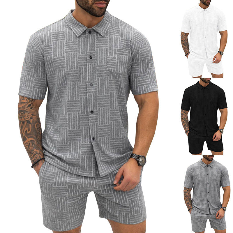 Men's Jacquard Button Shirt Lapel Casual T-shirt Suit