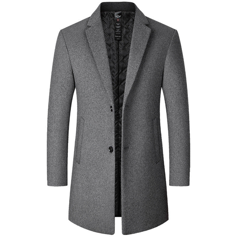 Mens Mid-Length Casual Wool Coat For Middle-Aged Men