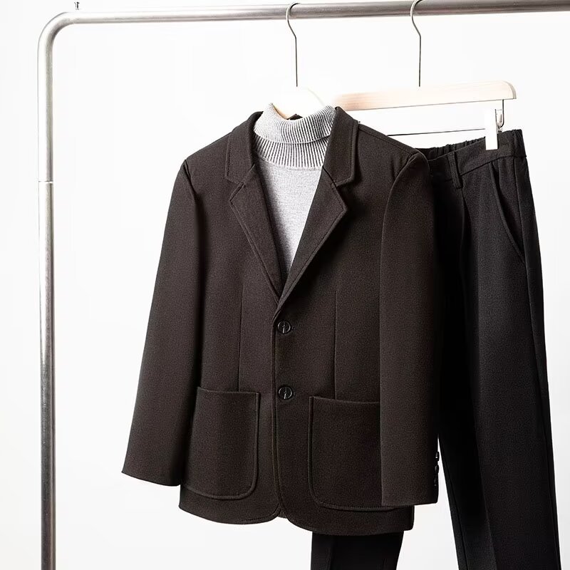 Mens Solid Color Loose Fit Business-Casual Wool Blazer