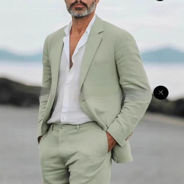 Men's Suit Casual Men's Linen Business Banquet Two-piece Suit
