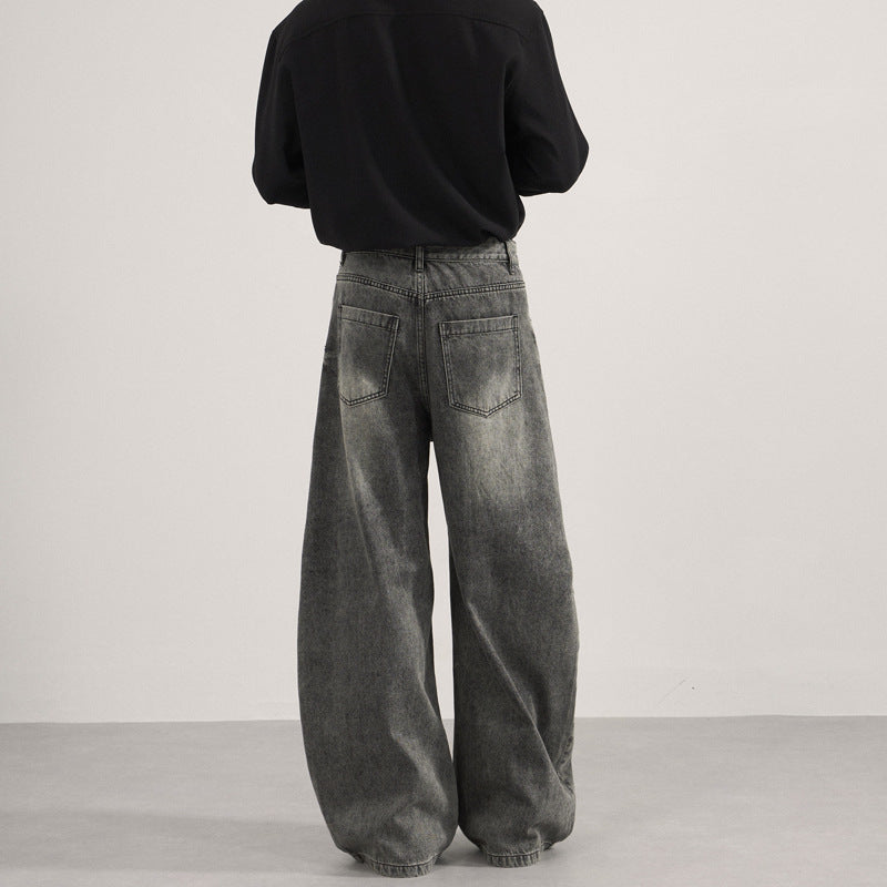 Loose Straight Washed Cat Beard Machete Jeans Men