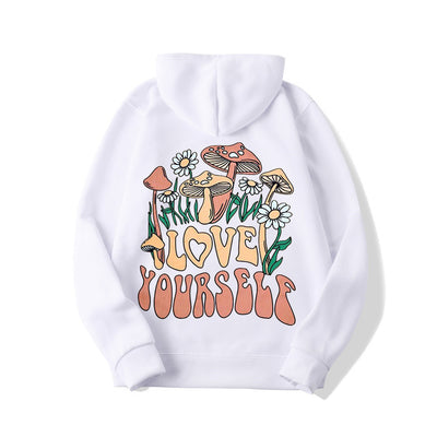 Plus Size Loose Mushroom Slogan Hoodie