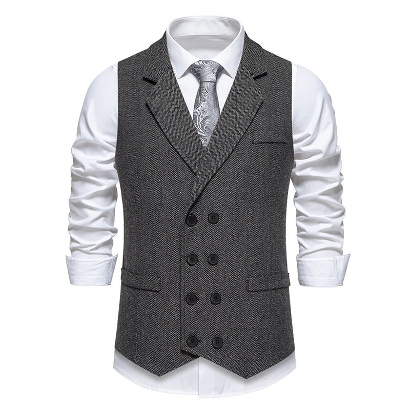Men's Herringbone Tweed Suit Vest Retro Lapels Double Breasted Vest