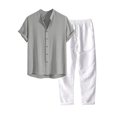 European And American Men's Stand Collar Fashion Casual All-match Slim Fit Cotton And Linen Suit