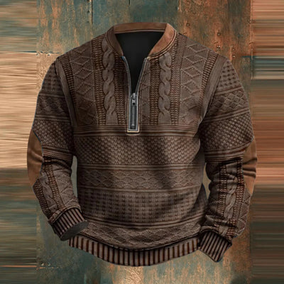 Printed Men's 3D Half Placket Zipper Sweater