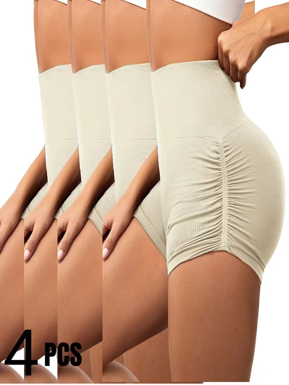 4 PCS Sexy Solid Color Women Fitness Sport Short High Waist Athletic Yoga Short Leg Cycling Comprehensive Training Jogging Squat Proof Summer Solid Color Women's Seamless Yoga Shorts