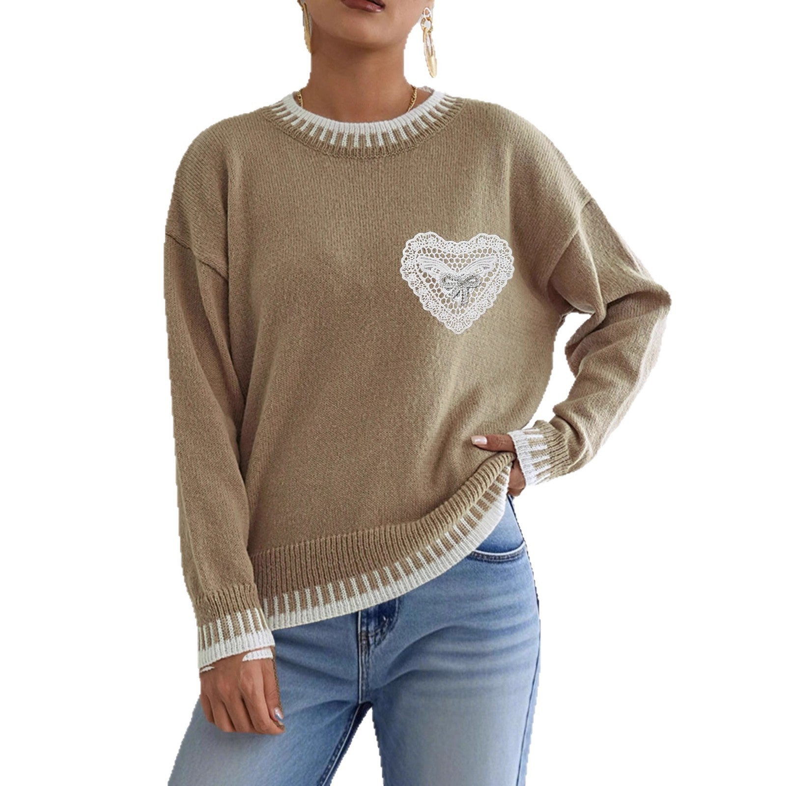 Women's Color Contrast Patchwork Pullover Loose Sweater